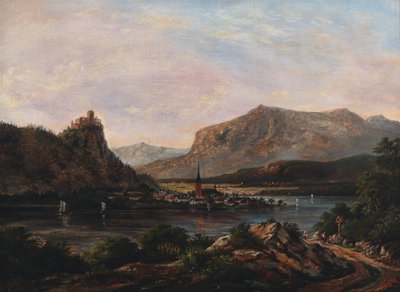 Flusslandschaft mit Burg auf dem Gipfel von Anton Eduard Kieldrup